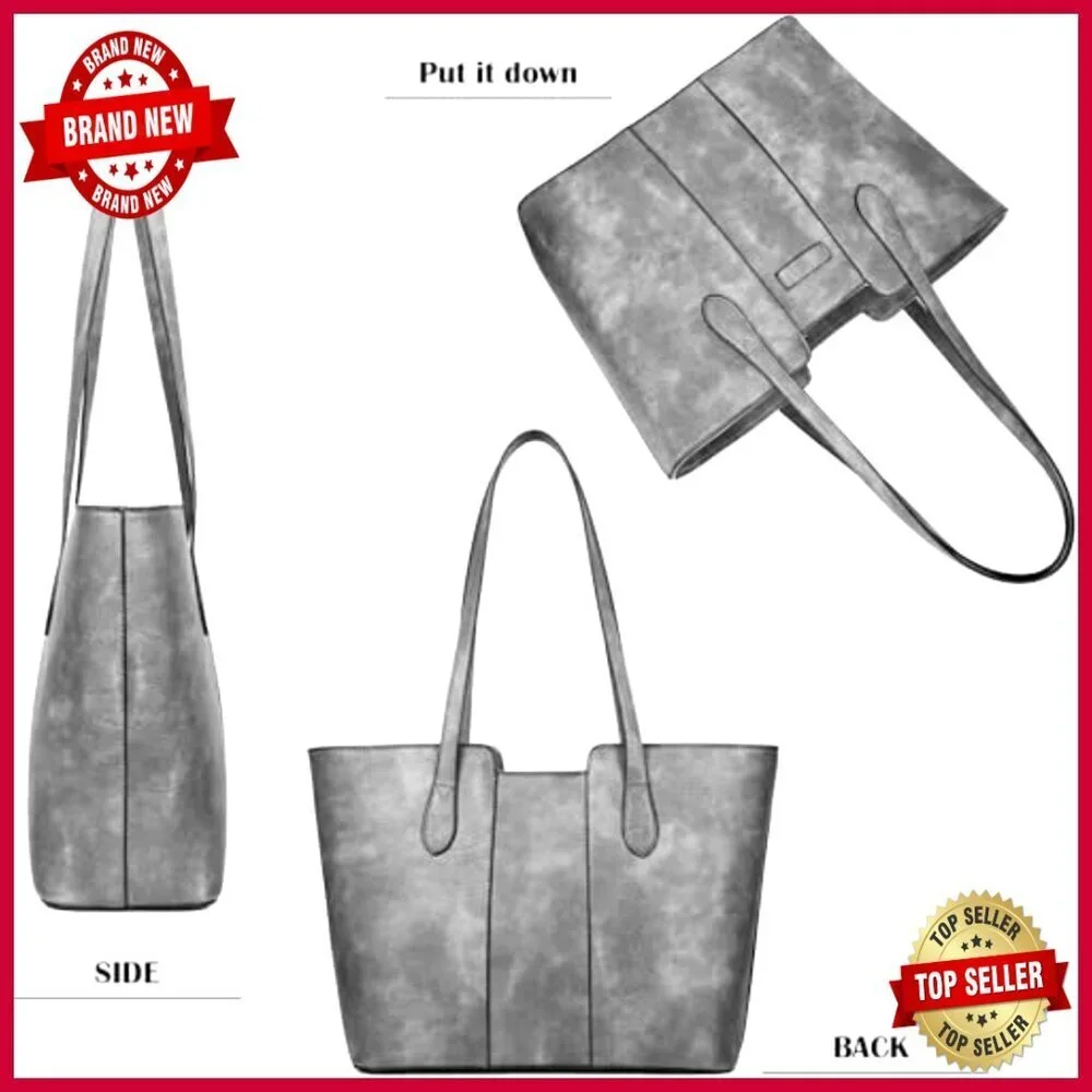 PU Leather Tote Bag with Top Handle and Shoulder Strap, 12x10 Inches